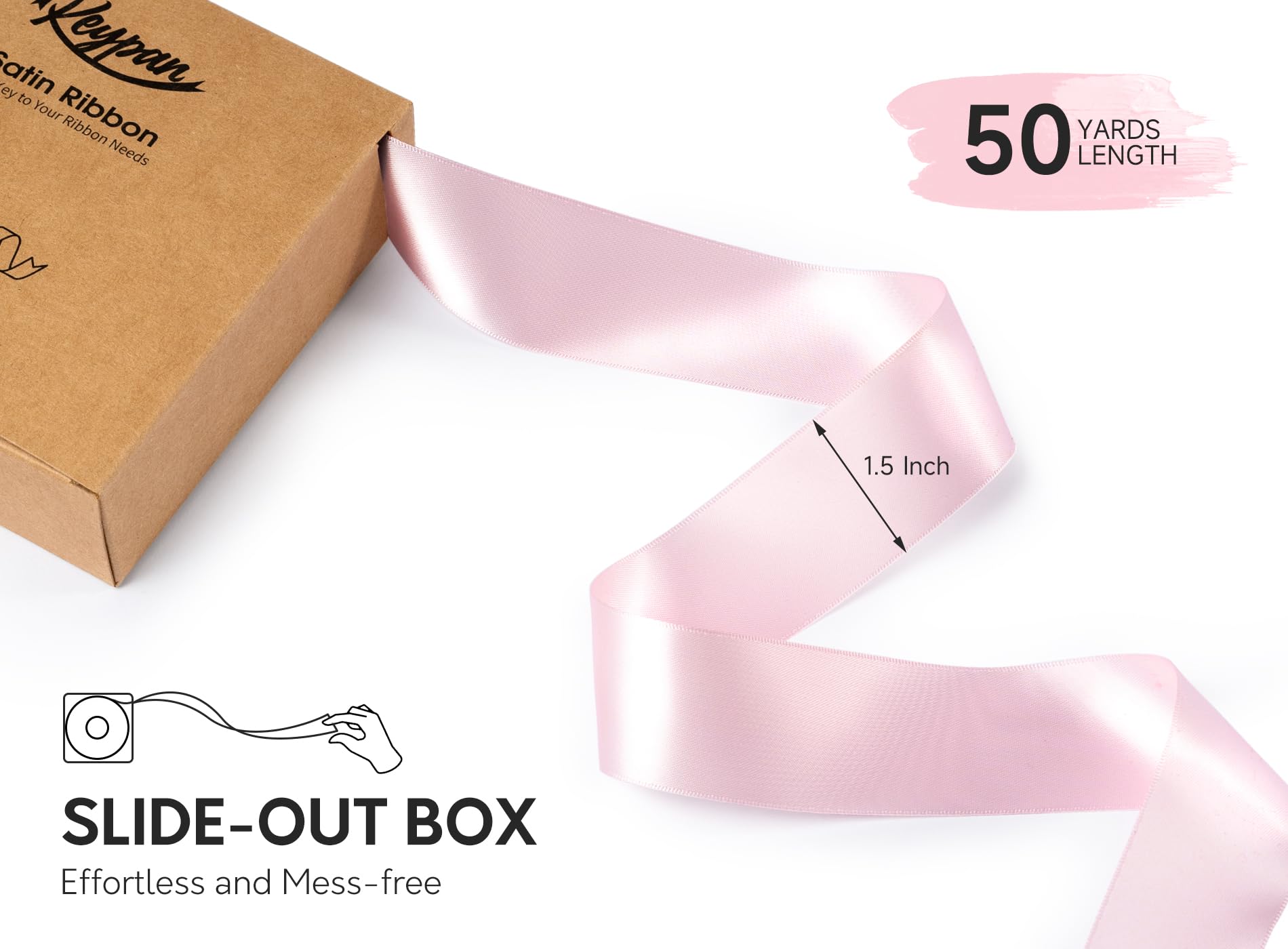 Keypan Pink Satin Ribbon for Valentines Day 38 mm x 45,7 m Double-Faced Ribbons for Flower Bouquet Gift Wrapping Party Decor Wedding Invitation DIY Craft - Image 2