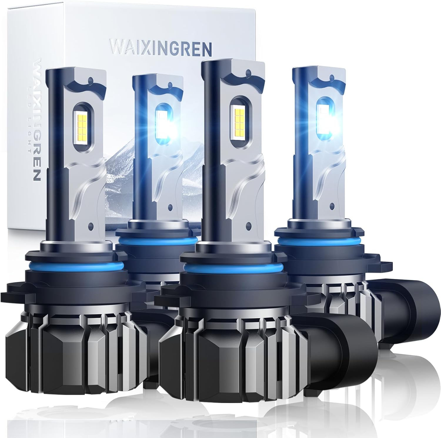 Bulb, 52000LM Super Bright 6500K Bulbs with Fan, IP68 Waterproof, Pack of 4 (9005+9006)