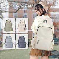 Vista 6 de Mochila ligera Mochila impermeable para estudiantes de secundaria, A-beige Verde, Mochila escolar