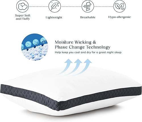 Miniatura 3 de Lux Decor Collection - Juego de 2 almohadas con refuerzo, tamaño King, cómodas almohadas transpirables para dormir (gris oscuro)