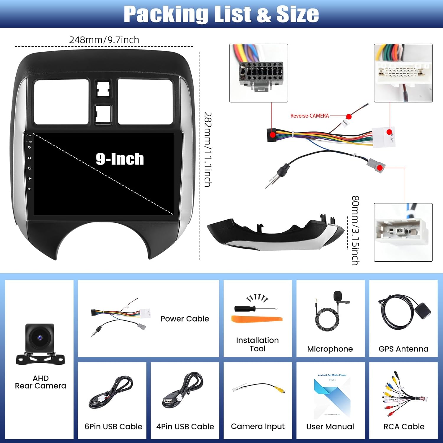 [4+64G] Android 13 Car Stereo for Nissan Versa Note 2014-2018 with Wireless Carplay&Android Auto,9 Inch Car Radio with Mirror Link Bluetooth FM/RDS WiFi GPS EQ DSP SWC Dual USB+AHD Backup Camera