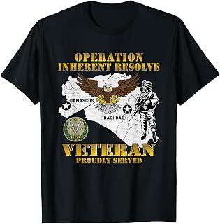 CJTF OIR Operation Inherent Resolve OIR Veteran Vintage T-Shirt - Unisex-Adults, Black, Small, Short Sleeve, Cotton Blend, Modern Vintage, Veteran, Independence Day