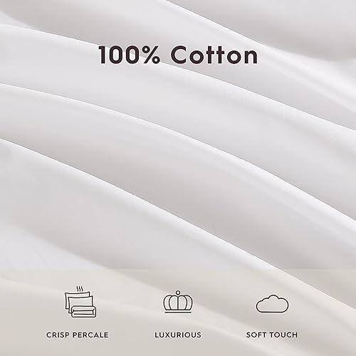 Miniatura 7 de Laura Ashley - Juego de sábanas tamaño King, juego de ropa de cama de percal de algodón, decoración del hogar (blanco liso, King)