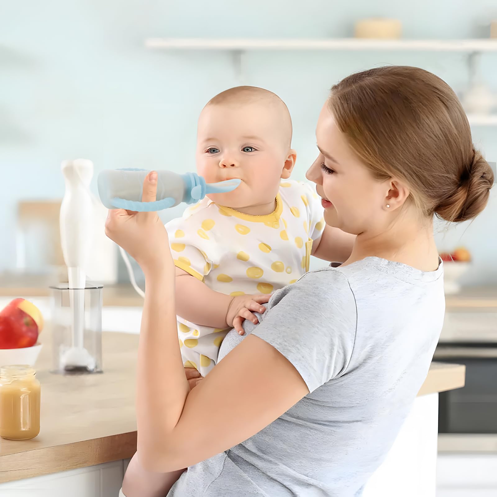 PandaEar Lot de 3 Gourdes Réutilisables en Silicone pour Nourriture Bébé avec 3 Cuillères Doseuses & Entonnoir | Pochette de Conservation Alimentaire 120 ml avec Poignée | Gourdes Squeeze sans BPA pou