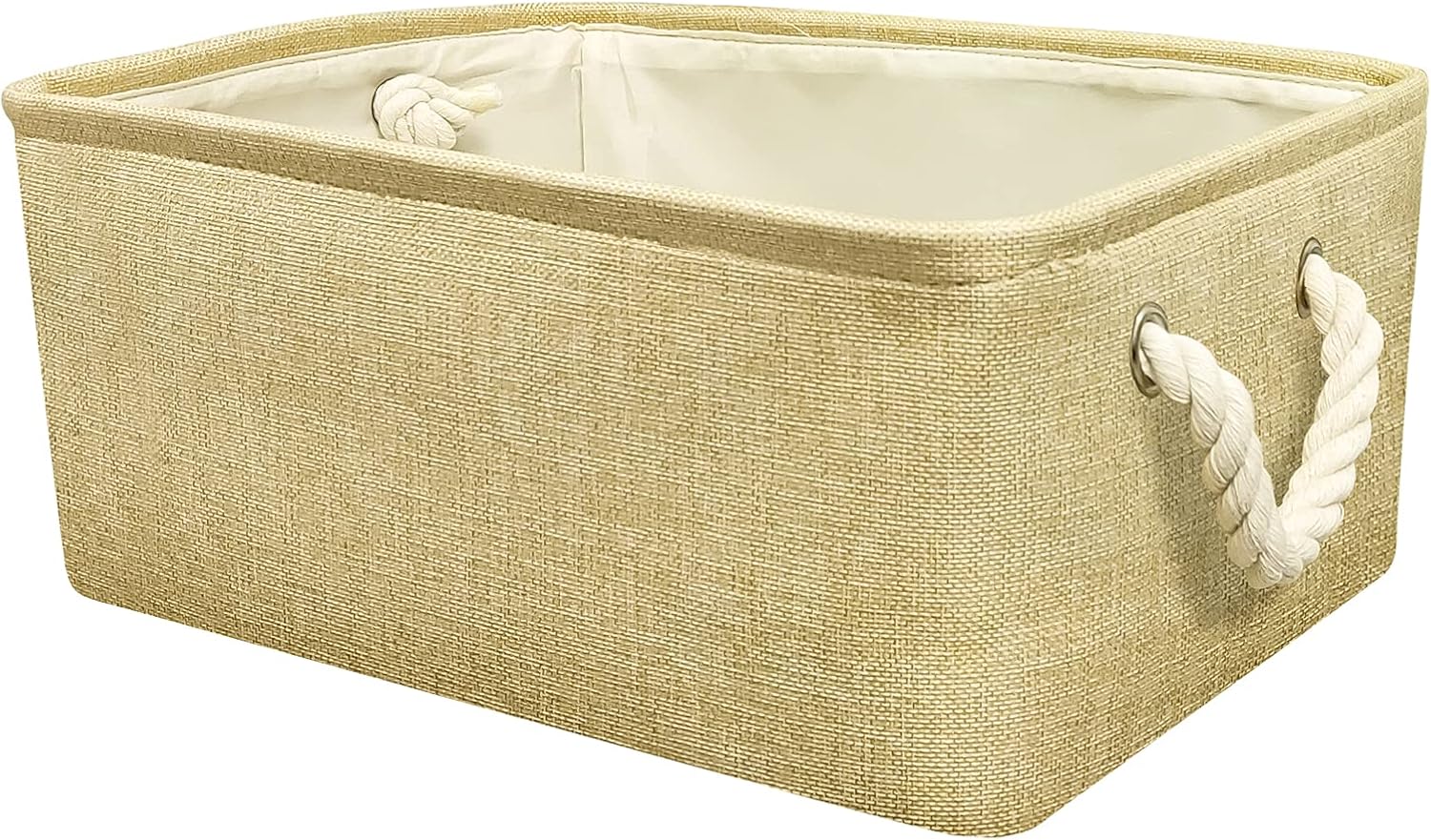 Protecu Storage Bins - Storage Baskets for Organizing with Cotton Rope Handles | Fabric Baskets for Gifts Empty for Home Office Toys Kids Room Clothes Closet Shelves(Beige, 14.2x10.2x6.3inch)