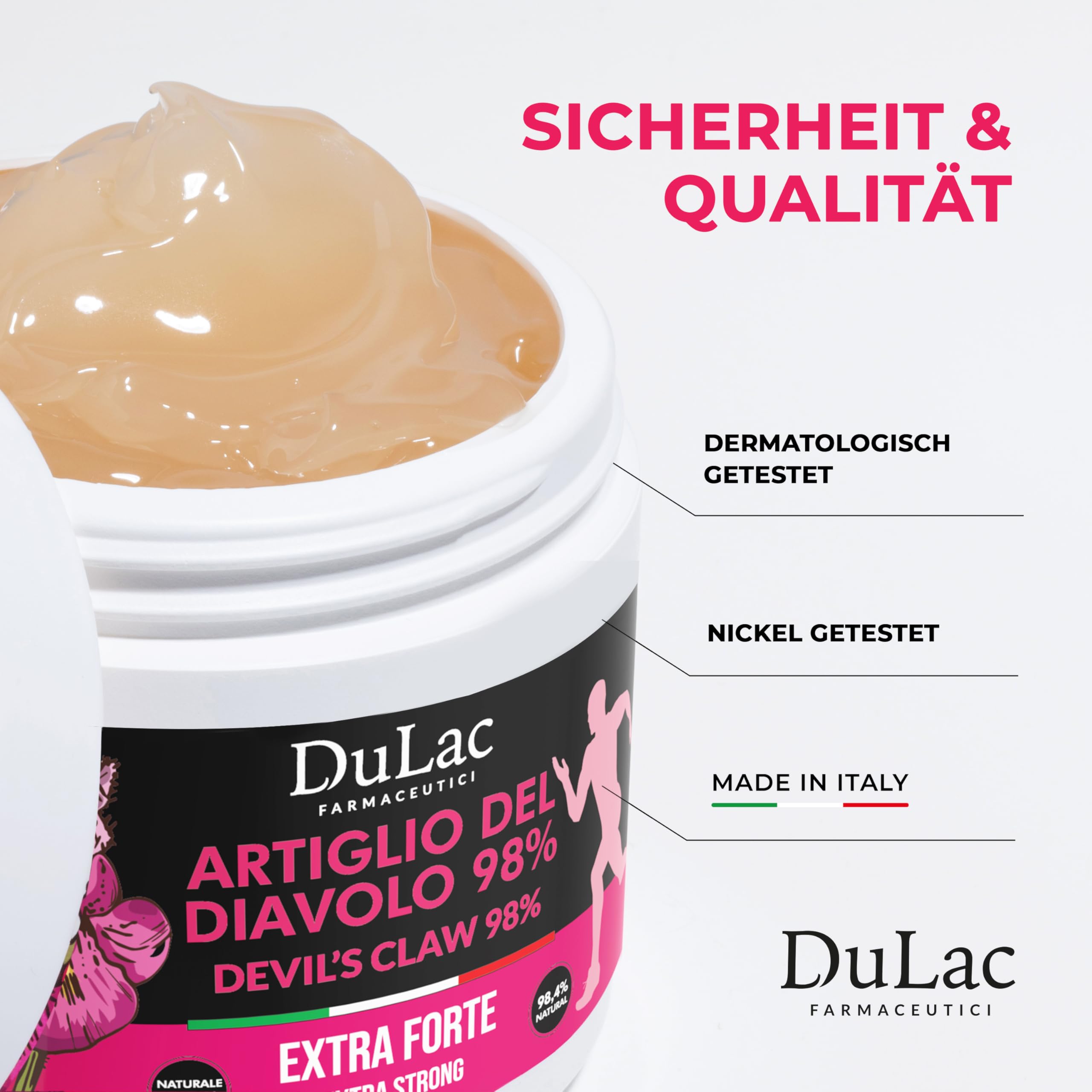 DuLàc, Teufelskralle 98% 500 ml, Körpercreme-Gel mit Ingwer, Menthol und Kurkuma, zur Massage von Muskeln und Gelenken, Dermatologisch Getestet, Nickelgetestet, Made in Italy