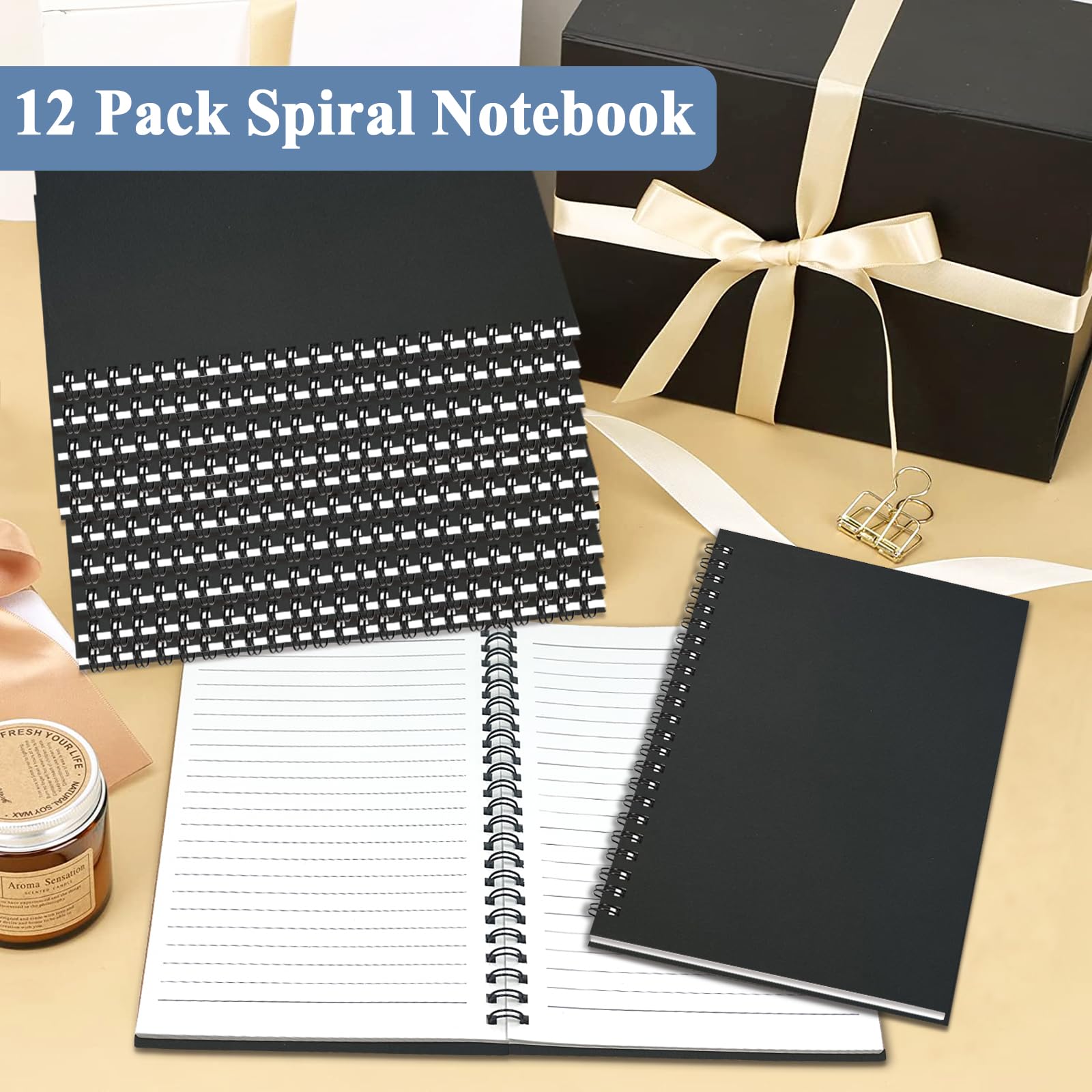 GINMLYDA Piccolo taccuino a spirale A5, confezione da 120 pagine a righe, 21 x 14 cm, colore nero, copertina in carta kraft, quaderni e blocchi per appunti per scuola, casa, ufficio, schizzi estetici
