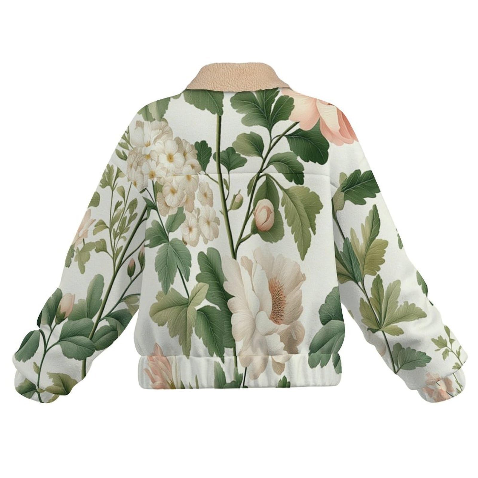 Donna Pile Giacca con Cerniera 2 Face, Piante fiori foglie Retrò, Comoda in Pile di Velluto Spesso e Tasche Giacca Calda, Casual Grande Giacche Autunno e Inverno