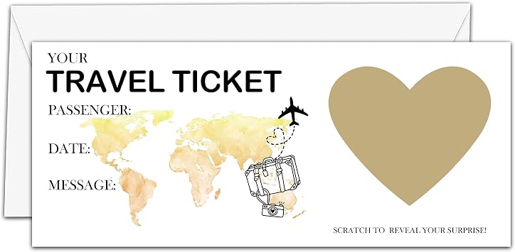 AWSICE Scratch Surprise Travel Ticket, 2 Set Make Your Own DIY Boarding Pass, Surprise Reveal Card for Holiday, Christmas, Wedding, Birthday, Anniversary, Party Supply3.5"x8" Gold-C002