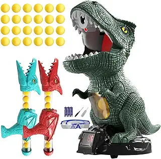 Dfyiq 子供のための恐竜ゲーム、恐竜ボールシューター, 可動電子ターゲットボール, 手と目の調整おもちゃと水ミストスプレー、休日の誕生日のLEDスコア記録