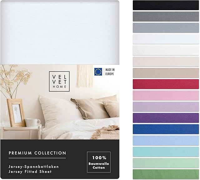 VelvetHome Prześcieradło z gumką 160x200cm | 100% Bawełna czesana | Made in EU | 165gsm | Jersey | Jakość Premium | Piękne Kolory | Biały | 160 x 200 +30