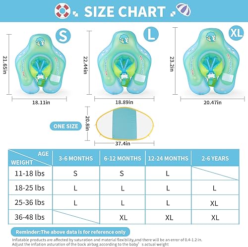 Miniatura 5 de Free Swimming Baby Inflable flotador para niños. Anillo inflable de cintura para alberca para niños de 3  72 meses, Verde, XL