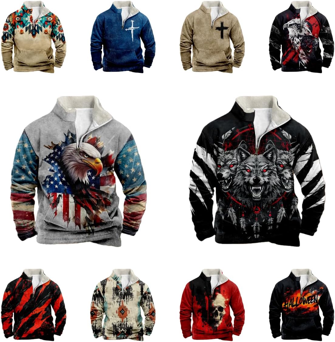 Men's Long Sleeve Half Zip Pullover Sweatshirts Western Cowboy Style Crewneck Lightweight Cool Hoodies With Pocket - Image 4