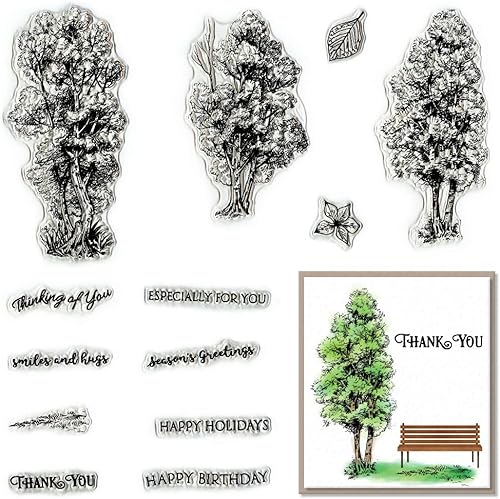 Sellos transparentes de árbol para hacer tarjetas, hojas, palabras de Acción de Gracias, sellos de goma transparente, sellos de feliz cumpleaños