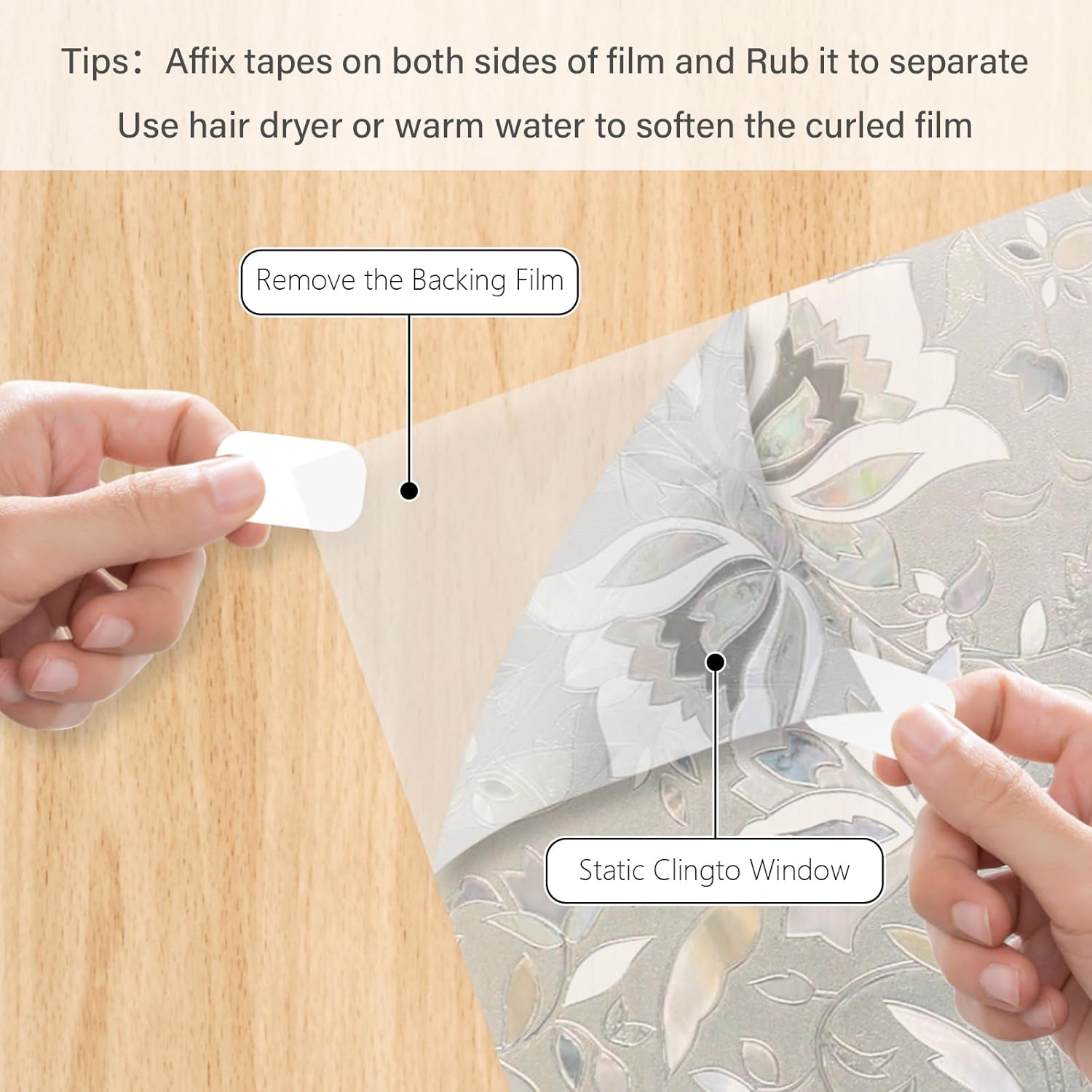 Donox Window Privacy Film, Frosted Stained Glass Pattern Decorative Window Films, Static Cling Sun Blocking & Glare Blocker Stickers for Home Heat Control Non-Adhesive, Tulip 29.5 Inch x 13.1 Feet