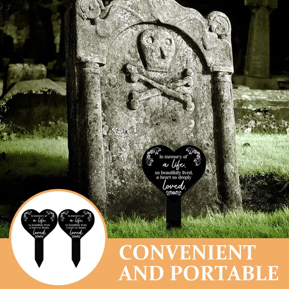 VANZACK 2pezzi Decorazioni Per Cimitero Commemorativi Forma Di Cuore Acrilico Per e Luoghi Di Riposo Design Rustico e Resistente Facili Da Manutentare