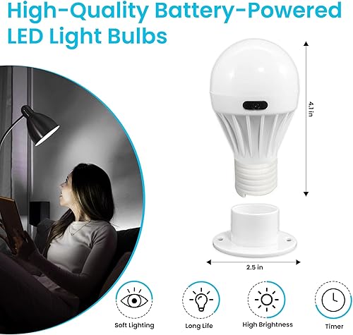 Miniatura 2 de AlltroLite Paquete de 4 bombillas LED inalámbricas que funcionan con pilas, bombilla brillante de 200 lúmenes con 2 controles remotos y accesorio