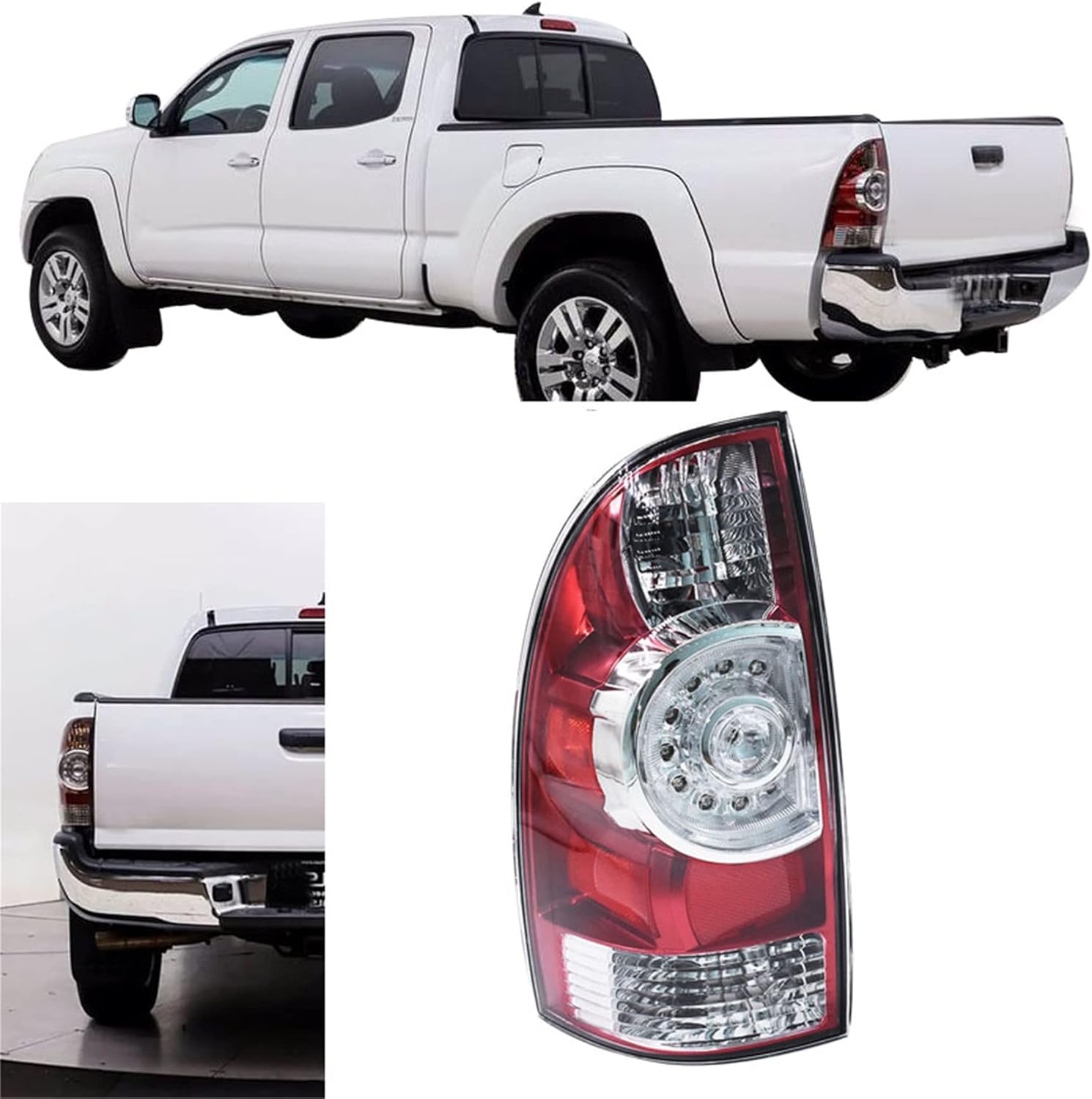 WFLNHB Driver Side Tail Light Replacement for Toyota Tacoma Pickup Truck 2005-2015 Red Clear Rear Brake Lamp Rear Left Side 8156004160