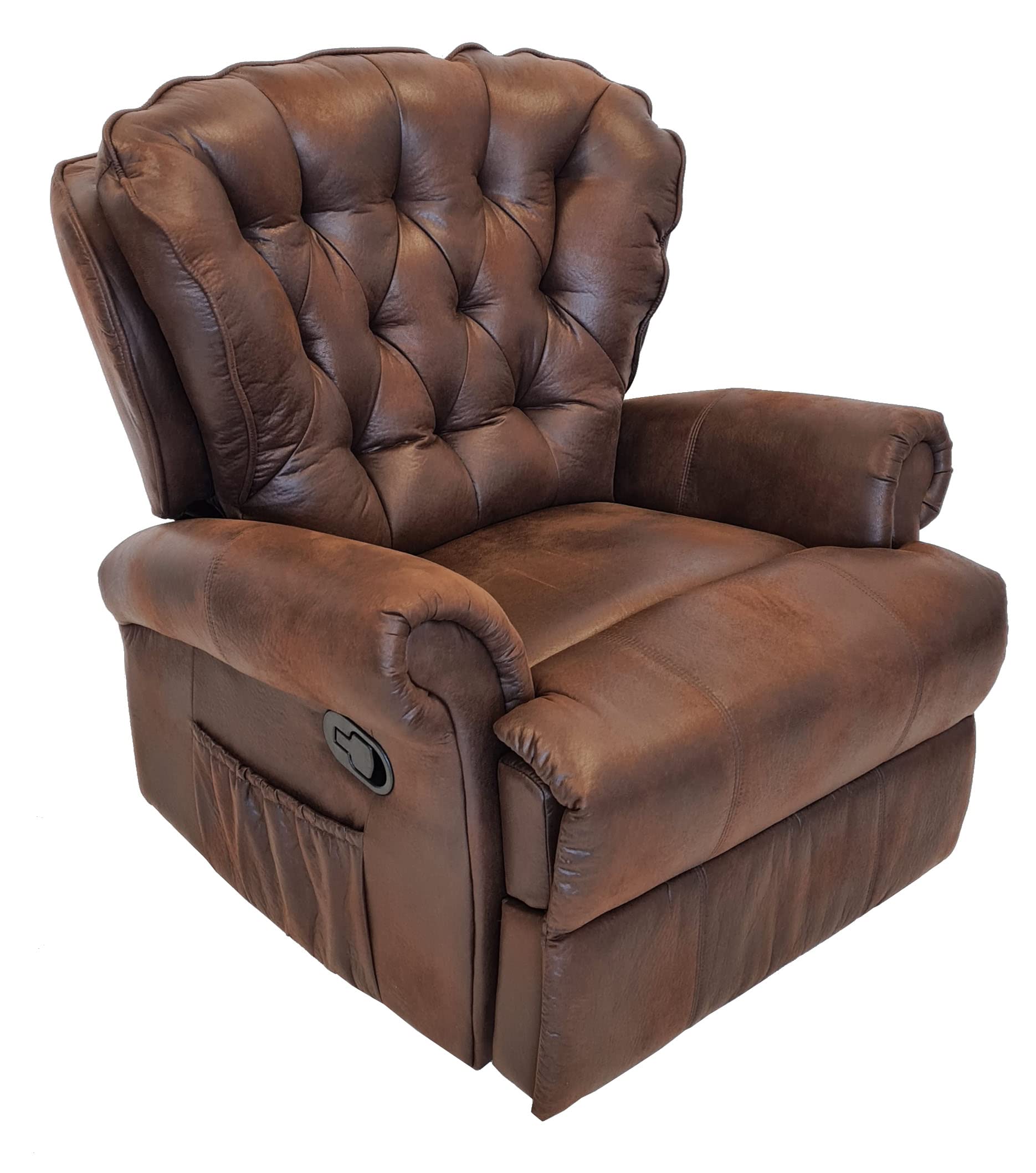 ABC Home Relaxsessel im Chesterfield-Stil – Komfort-Sessel mit manueller Liegefunktion – Edle Vintage-Optik in Braun – Hochwertiges Mikrofaser-Gewebe – 85 cm Breit