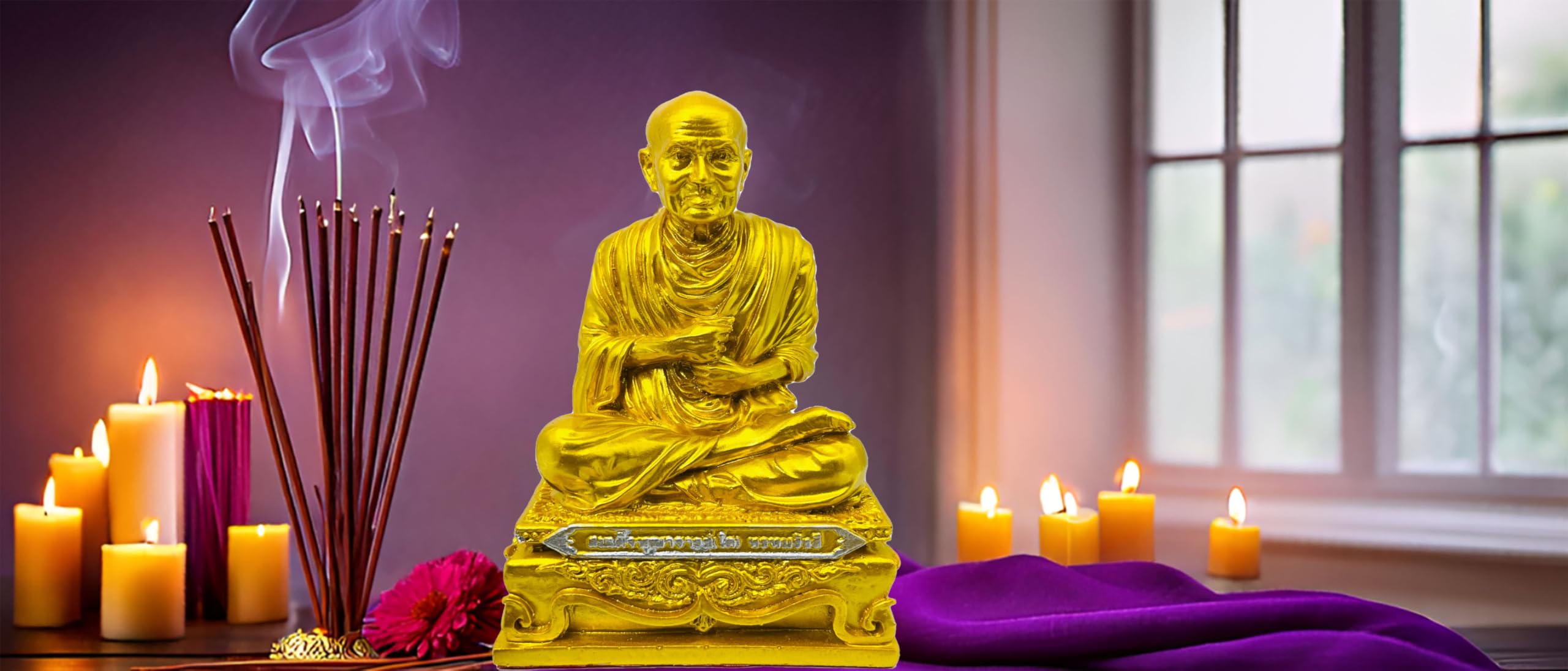 BUDDHO Somdej Toh - Estatua de Buda de 5 pulgadas de alto, budista tailandés, estatua de Buda tailandés, decoración de habitación, regalo pequeño de oficina (dorado)