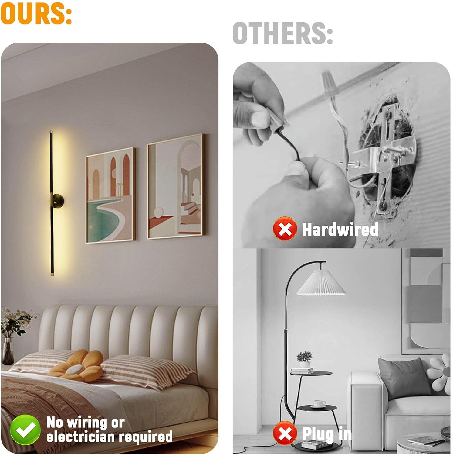 31.5" Battery Operated Wall Sconces Set of 2, Rechargeable Wall Sconces with Remote Timer 3000K/4000K/6000K Dimmable, Wireless Wall Lights for Pictures Paintings Artworks, Black Gold