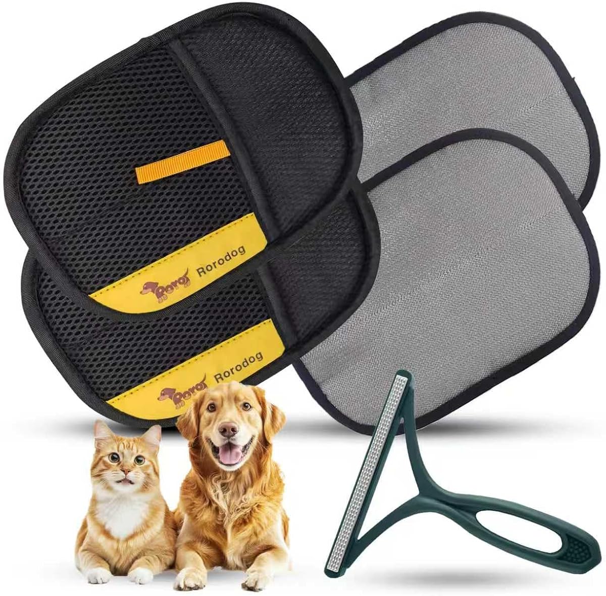 2-PCS Pet Hair Remover Gloves with A Hair/Lint Removal Tool, Reusable Magic Brush Pet Hair Removal Glove for Dogs & Cats, Remove Dog/Cat Hair from Couch, Carpet, Car Seat.