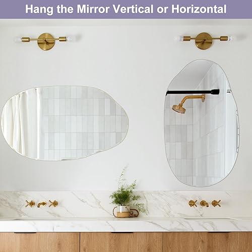 Miniatura 3 de Espejo irregular para pared, grande de 21 x 35 pulgadas, espejo de pared asimétrico de forma irregular, elegante espejo sin marco para sala de