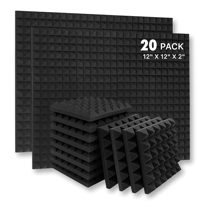 YGM Acoustic Foams® Pyramid Acoustic Panels 12" X 12" X 2", 38 Kg/m³ Premium Grade Studio Noise, Echo Reduction and Absorption, 3D Structure (Charcoal Black) (Set of 20)