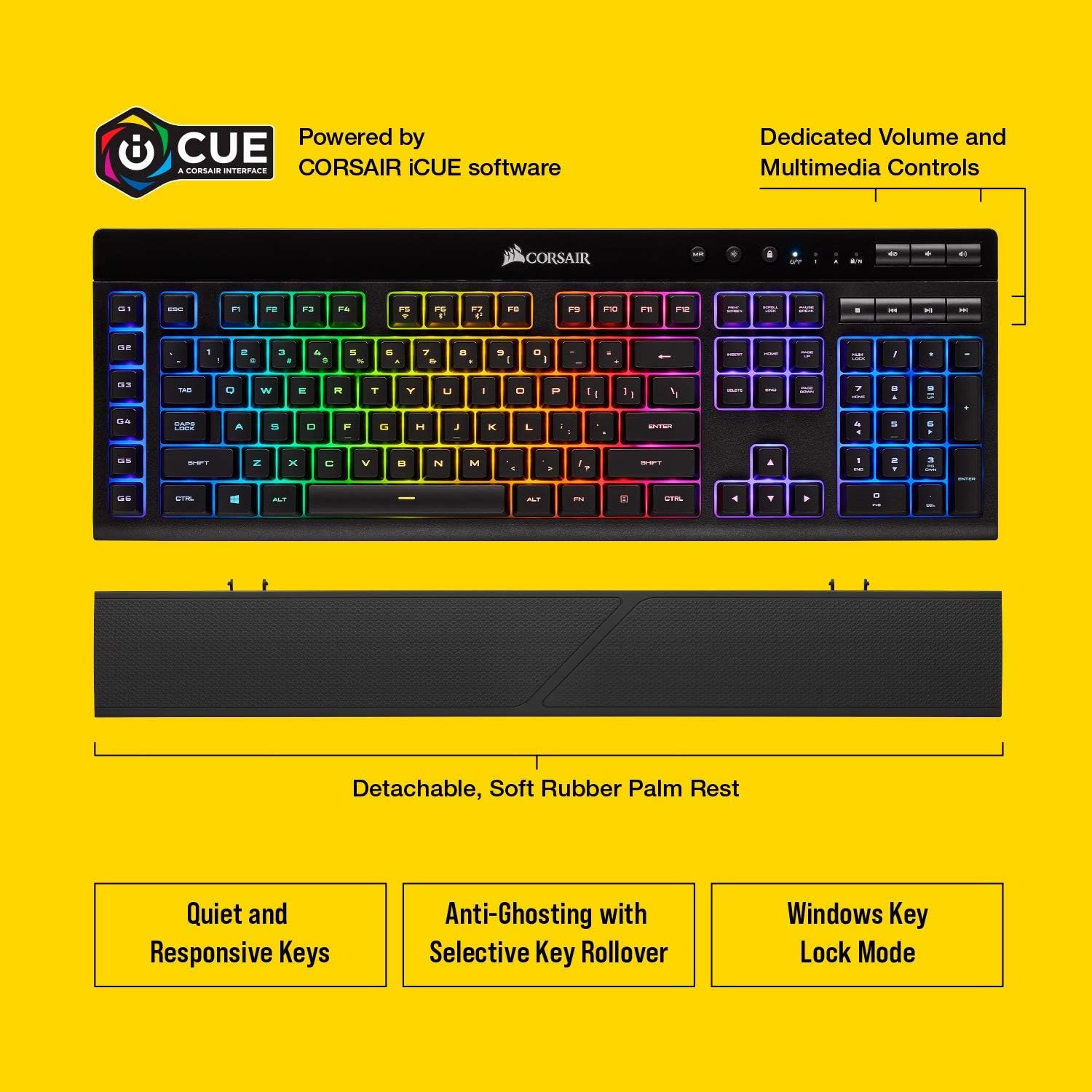 Corsair K57 RGB Wireless Gaming Keyboard - <1ms Response time with Slipstream Wireless - Connect with USB dongle, Bluetooth or Wired - Individually Backlit RGB Keys, Black (Renewed)