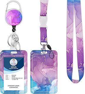 Lanyard with Badge Holder,Retractable Badge Reel with Detachable Neck Lanyard Strap and Vertical ID Holder for Nurse Doctor Students Office Staff (Lanyard Blue Purple Marble)