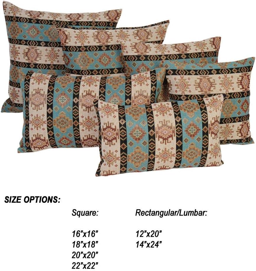 Boho Throw Pillow Covers Turquoise and Cream Kilim - 20 x 20 Inches Decorative Pillows, Modern Room Decor for Couch, Bohemian Outdoor Case for Farmhouse, Southwestern Pattern, Aztec
