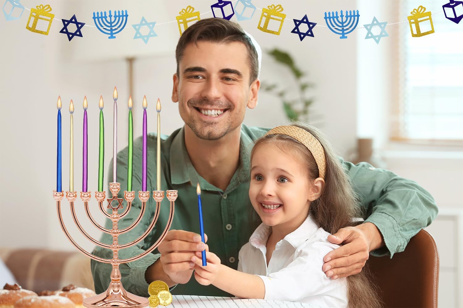 45-Multicolor Metallic Hanukkah Frosted Premium Tapered Hand Decorated Chanuka Candles Set of Sleek Glossy and Shiny Candles Enough for All Eight Day's of Hanukkah 1-Hour Burn Time