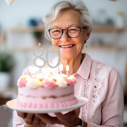 Miniatura 10 de Honbay Decoración de pastel de 80 cumpleaños con diamantes de imitación de aleación brillante para decoración de pastel de cumpleaños 80 o fiesta de