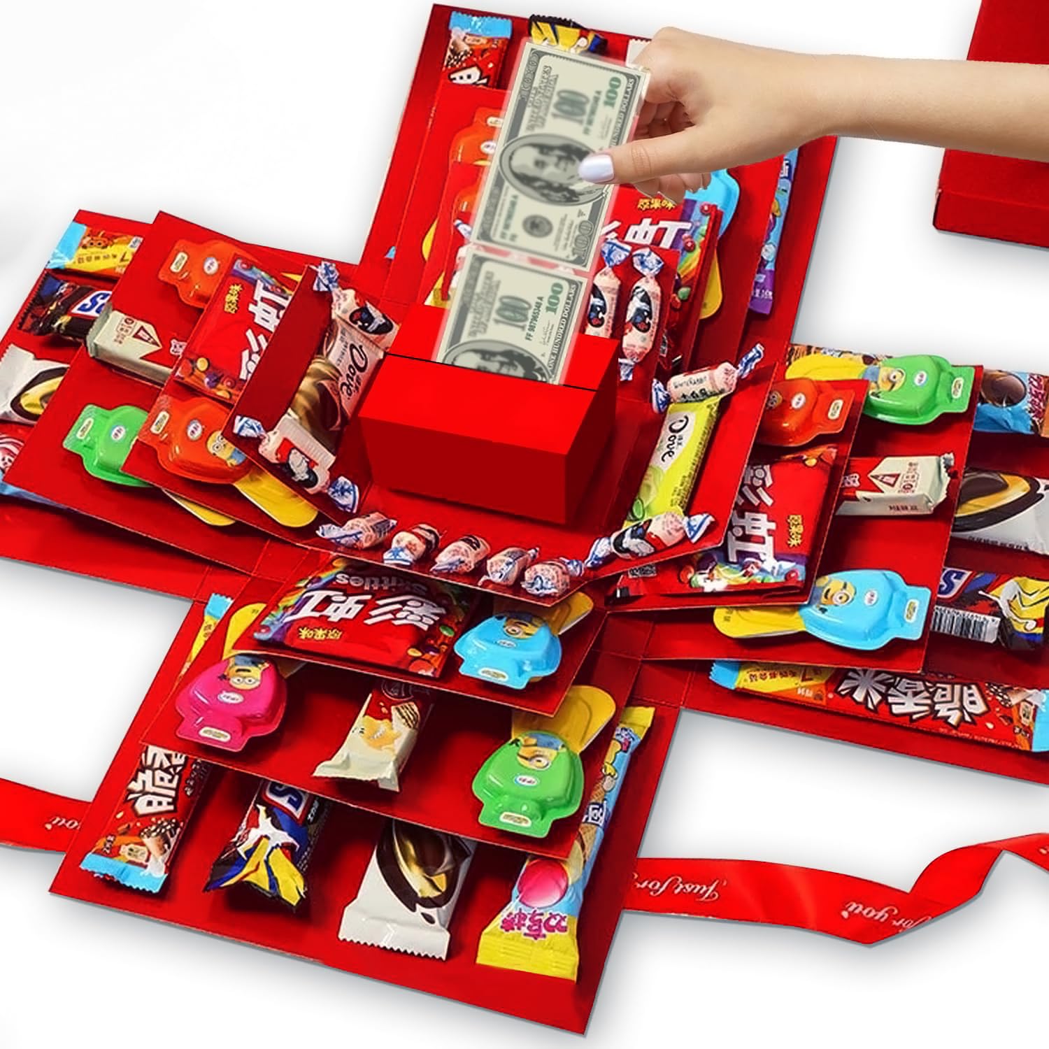 Magicaldiy Surprise Explosion Gift Box — DIY Surprise Money and Snack Box, DIY Gift Box for Cash Gift Pull (Red)