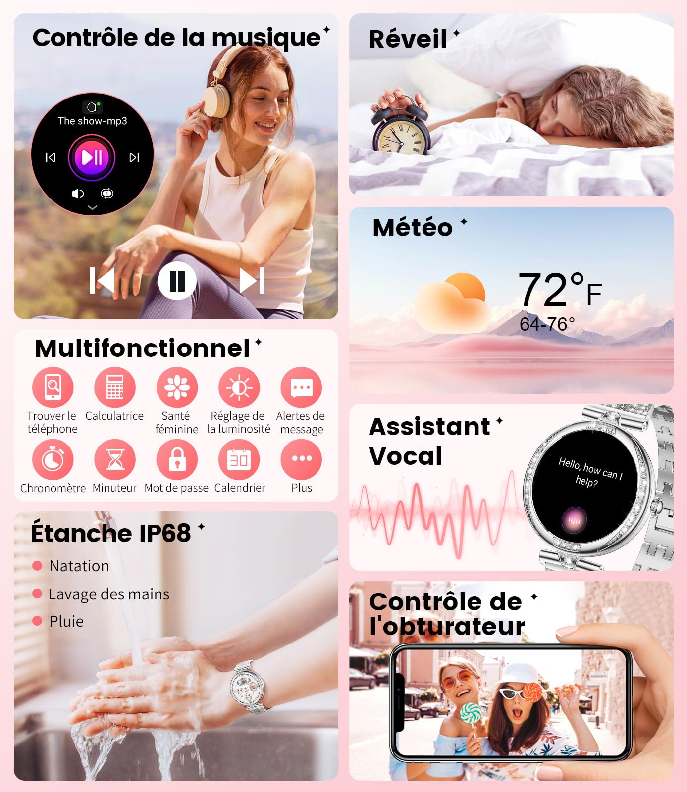 LIGE Montre connectée Femme Appels Bluetooth pour Android iOS 1,19" AMOLED Acier Inoxydable Diamant Smartwatch Argent Petite,Fréquence Cardiaque,Moniteur de Sommeil,Podomètre,Calories,100+ Mode Sport