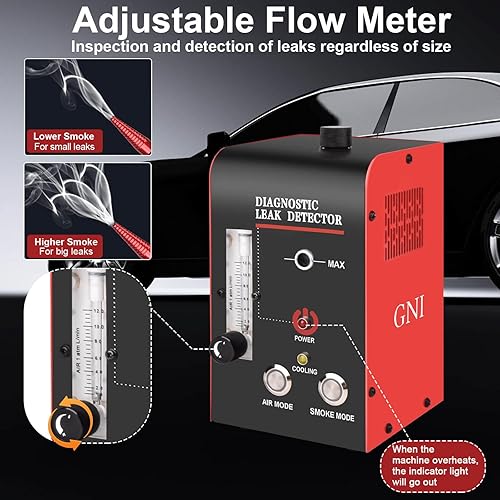 Miniatura 3 de GNI Máquina de humo con bomba de aire incorporada automotora, detector de fugas portátil con medidor de flujo, modo humoaire DC12V máquina de humo