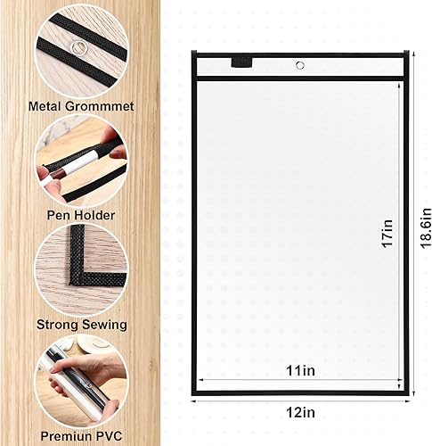 Vista 18 de Nezyo Bolsillos de borrado en seco, soportes de plástico para boletos de trabajo, bolsillos para pedidos, fundas transparentes, carpetas de boletos
