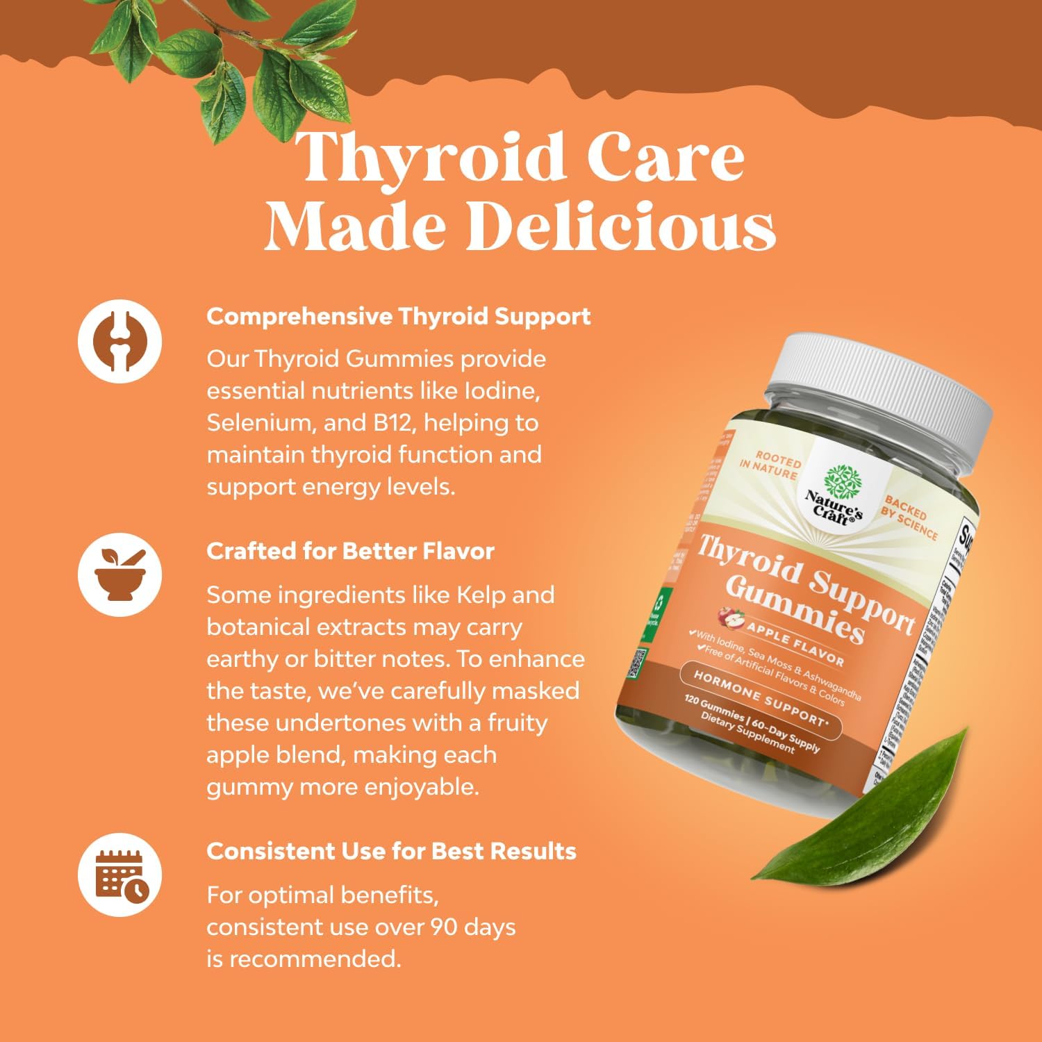 Vegan Thyroid Support Gummies with Sea Moss - Thyroid Support Gummies for Comprehensive Support for Men and Women with Iodine Selenium and Other Potent Vitamins - Gelatin-Free Non-GMO - 120 Count