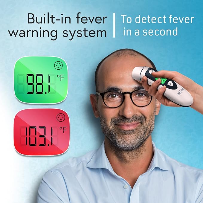 The iProven Thermometer for Adults Forehead and Ear is a user-friendly device that is designed to provide accurate and consistent temperature readings for all ages. Its fast measurement time, fever alarm, color temperature indicator, and memory recall function make it a practical and reliable choice for monitoring your family's health and well-being. Description by ChatGPT.
