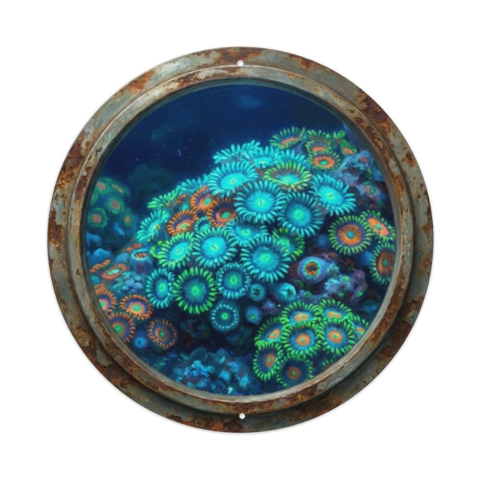 Vintage Porthole Zoanthid Colony Ship Window Undersea Deep Metal Tin Sign