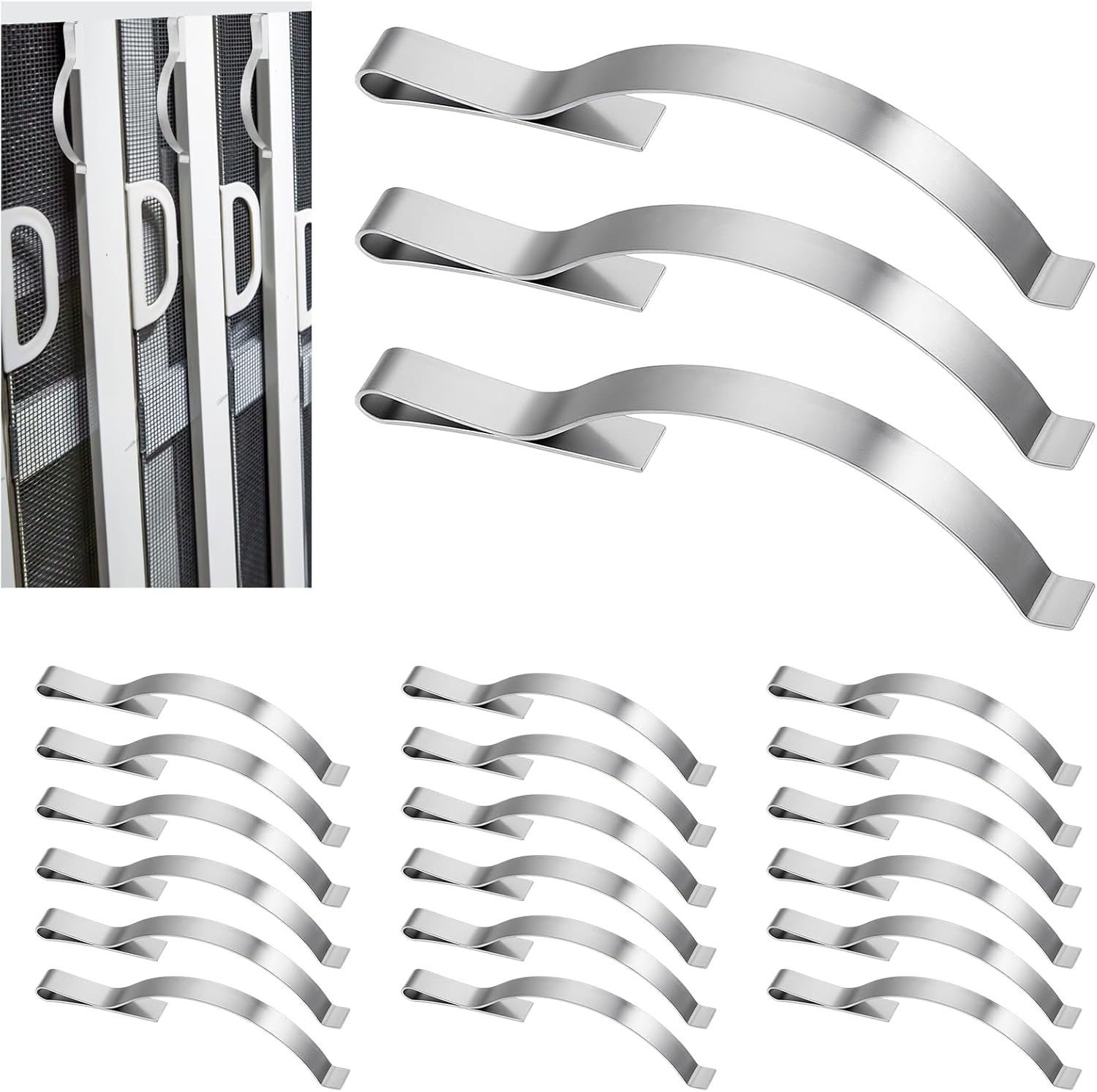 30Pcs Stainless Steel Window Screen Tension Spring Clips, Durable Screen Clips for Window Frames, Securely Hold Screens in Aluminum Channels (2.2" Long, 0.2" Wide)