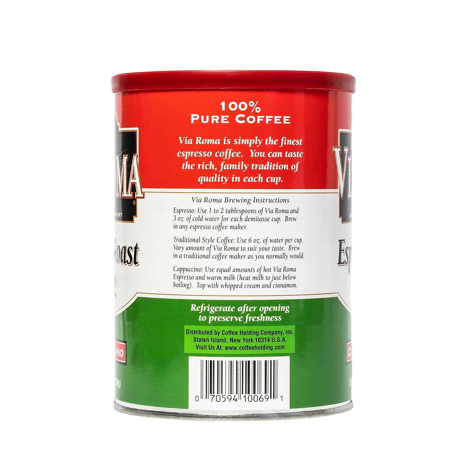 VIA ROMA Espresso Coffee, Pure Italian Ground Coffee, Espresso Roast, 10.5 Ounce (Pack of 12)