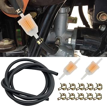 1/4 Inch ID Fuel Line Hose Kit, 6FT Fuel Line | 2Pcs 1/4" x 5/16" Fuel Filters, 10Pcs Hose Clamps, Universal Gas Line, Fit for Motorcycle Tractor Snow Machine Small Engine