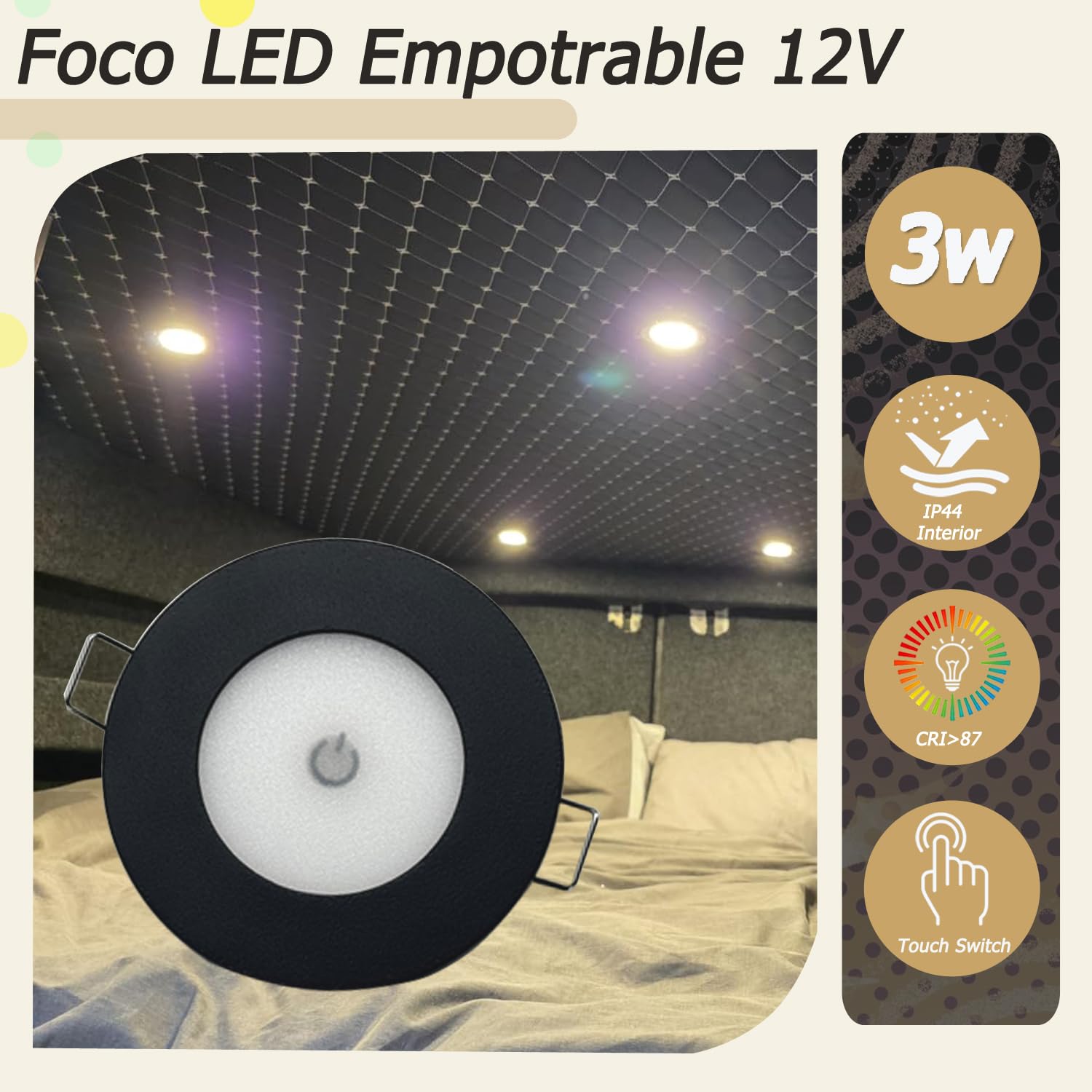 D-lite Foco LED empotrable para autocaravana, 12 V, con interruptor táctil