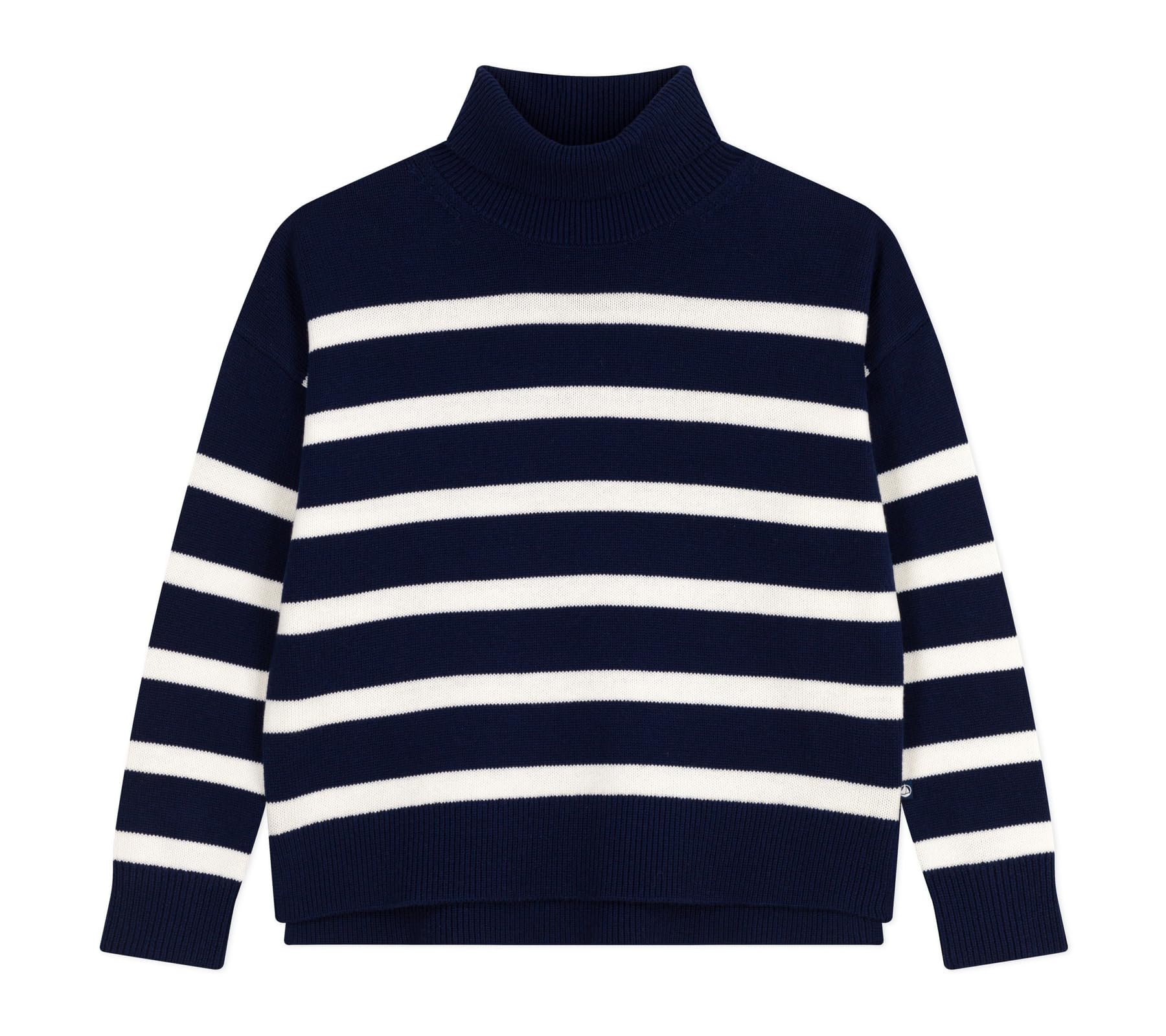 Petit Bateau Chunky Knit Turtleneck Jumper Women's Navy Striped/White Extra Small