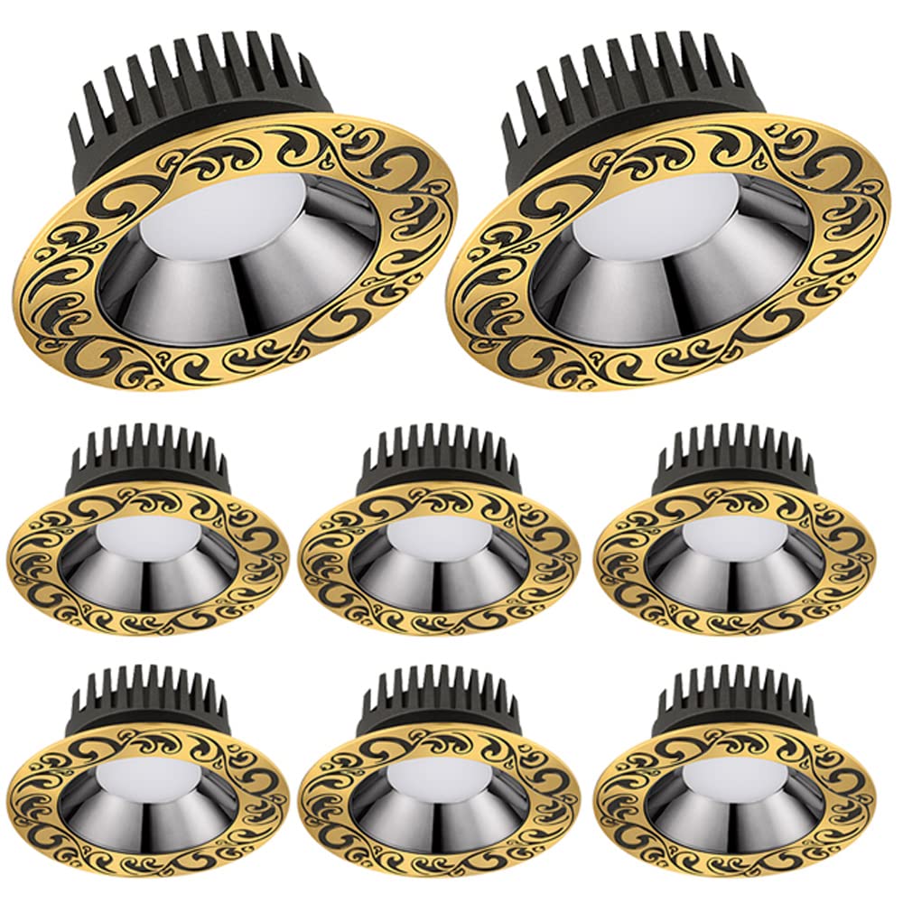 GTHTUHFD 4In 5In Led Can Lights,Simple Retrofit Brushed Downlight Brass Ceiling Light For Balcony Lighting,Round Eyeball Ceilling Potlight,12W, 14W, 16W, 18W,Set Of 8,B-14W