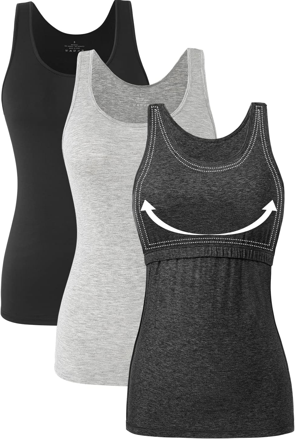 Orrpally Basic Tank Top with Bra for Women Cotton Shelf Bra Undershirt Cami Tank Tops 3-Pack