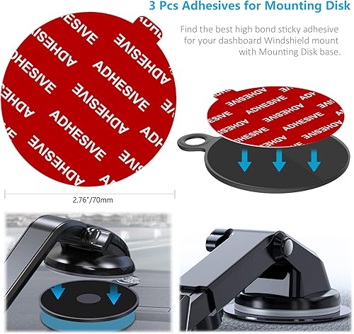 Miniatura 2 de PKYAA Kit de repuesto adhesivo adhesivo para tablero, 3 calcomanías de doble cara resistentes al calor de 2.76 pulgadas (2.756 in) para ventosa,