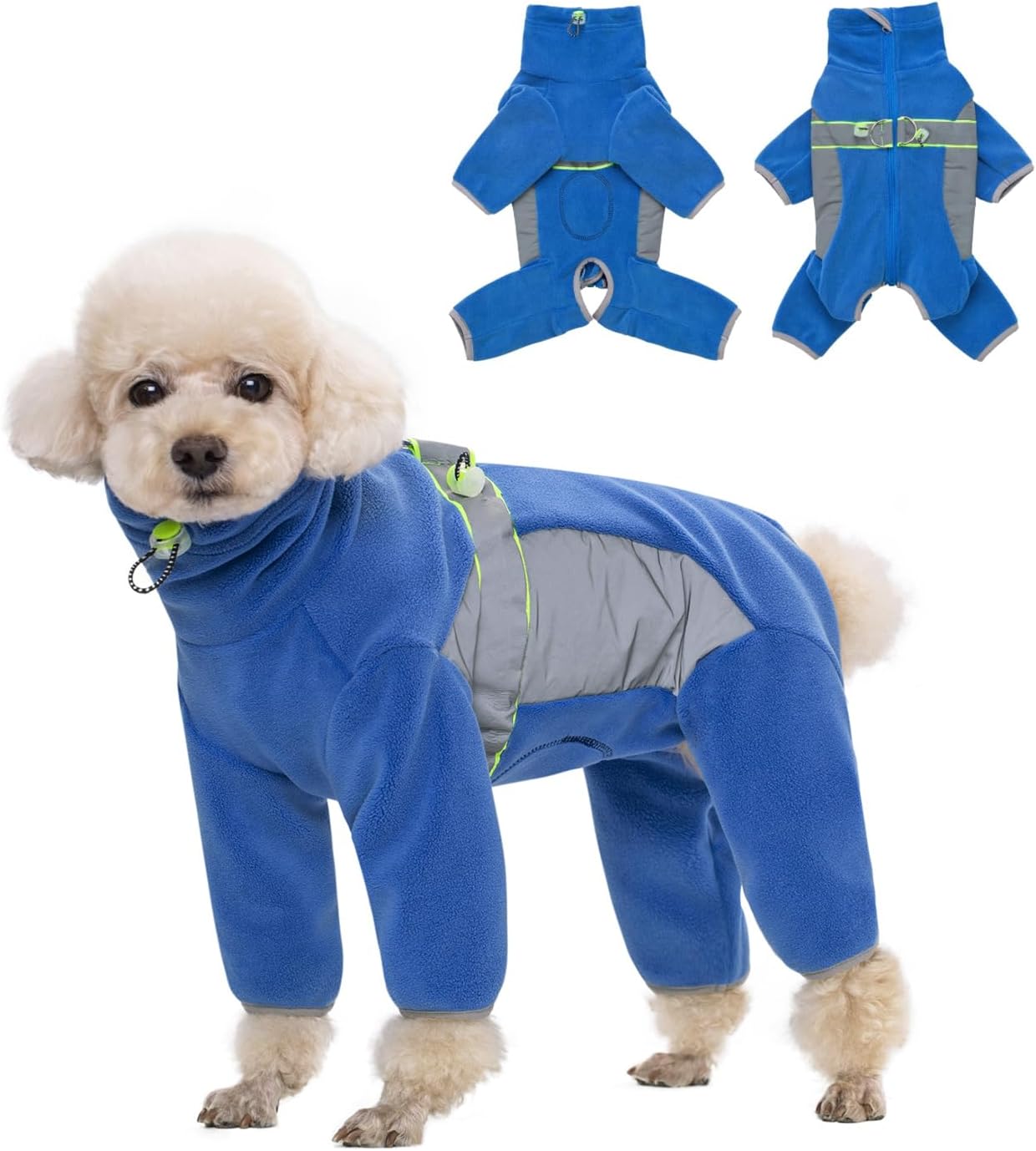 Dog Winter Warm Coats 4-Legs Fleece for Small Medium Large Dogs,High Collar Dog Cold Weather Coat Full Body,Dog Snowsuit Comfort Windproof with Reflective Zipper Leash Hole_2XL(Airy Blue)