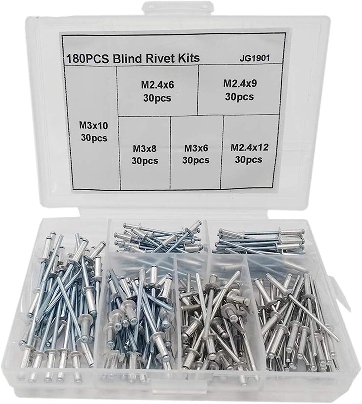 KanDuo Nietmuttern, Verbindungselemente, Muttern, Nieten, 180 Stück, Nageldekoration, Aluminium-Blindniete, Nieten-Sets for Möbel, Sortimentsset, robust und langlebig